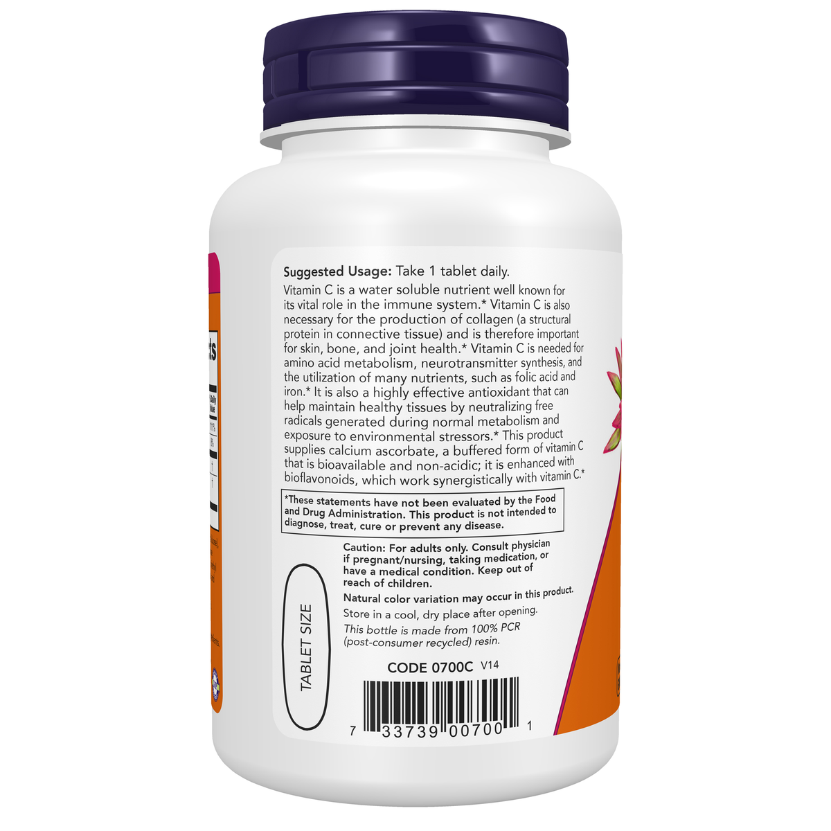 NOW Foods Vitamin C-1000 Complex - 90 Tablets – Left label / Etykieta producenta