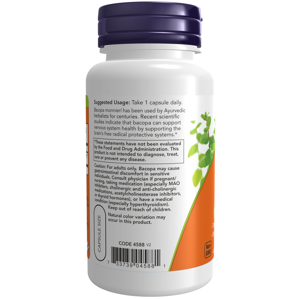 NOW Foods Bacopa Extract 450 mg - 90 Veg Capsules – Label details / Etykieta producenta