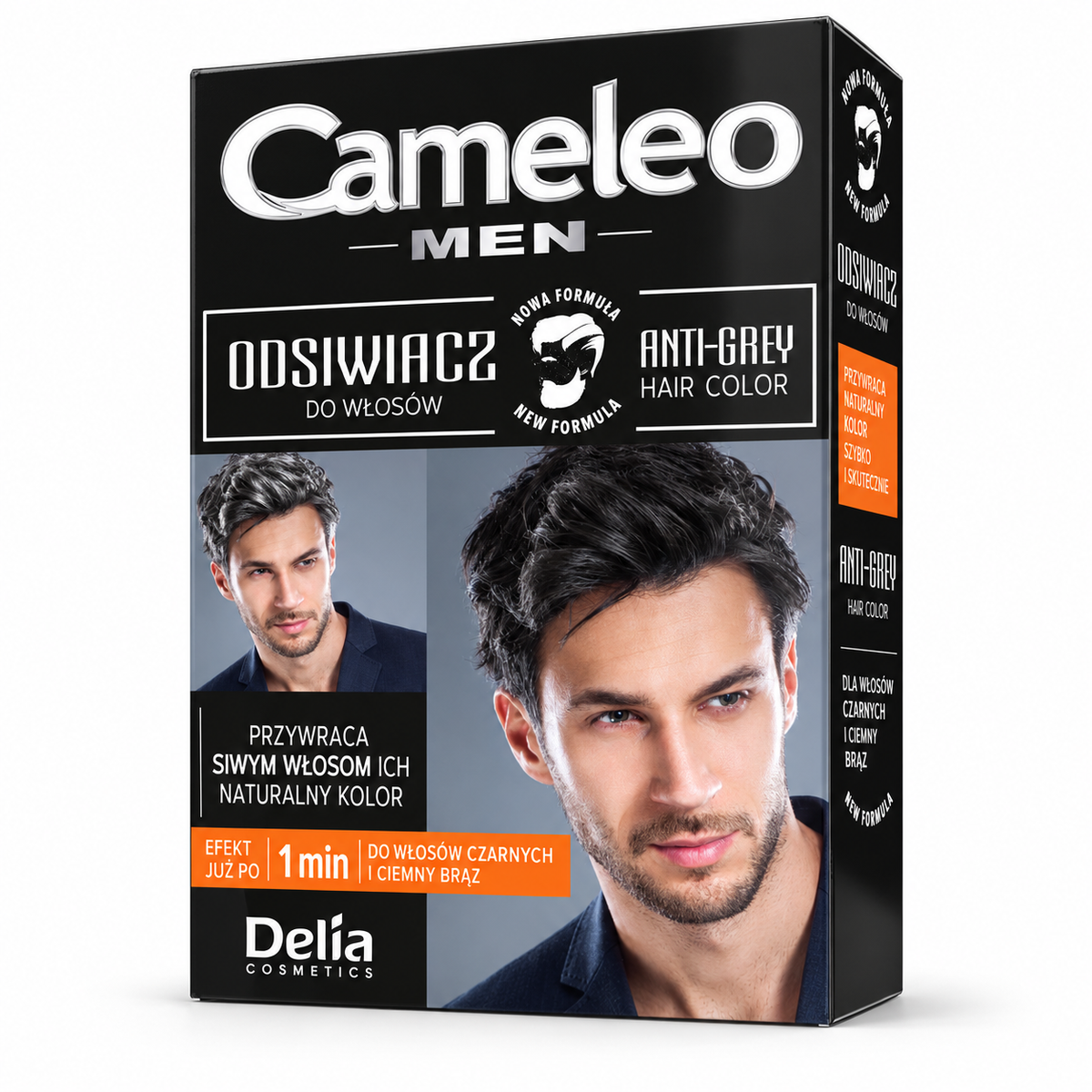 Delia Cameleo Men Anti-Grey Hair Color Black & Dark Brown Kit | Delia Cameleo Men Odsiwiacz do włosów czarnych i ciemnobrązowych zestaw