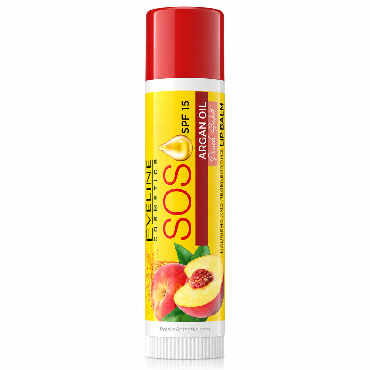 SOS Nourishing Lip Balm – Peach Sorbet SPF 15 – Eveline on white / balsam do ust Peach Sorbet SPF 15 Eveline na białym tle