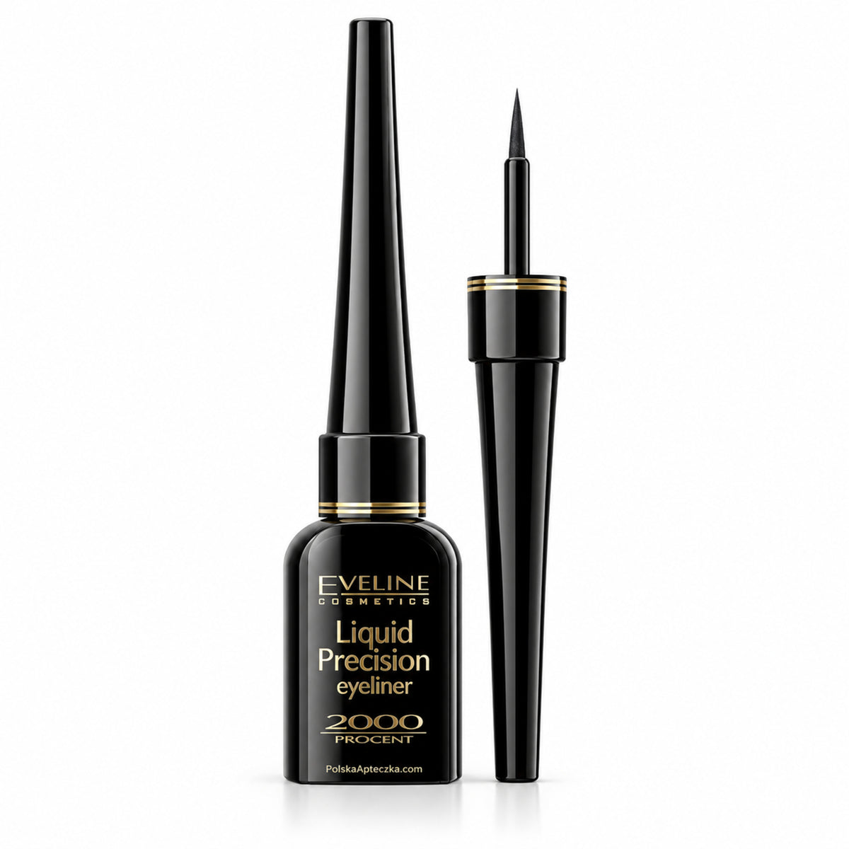 Liquid Precision 2000% Waterproof Liquid Eyeliner – Black by Eveline, product on white / Liquid Precision 2000% – czarny eyeliner w płynie Eveline, produkt na białym tle