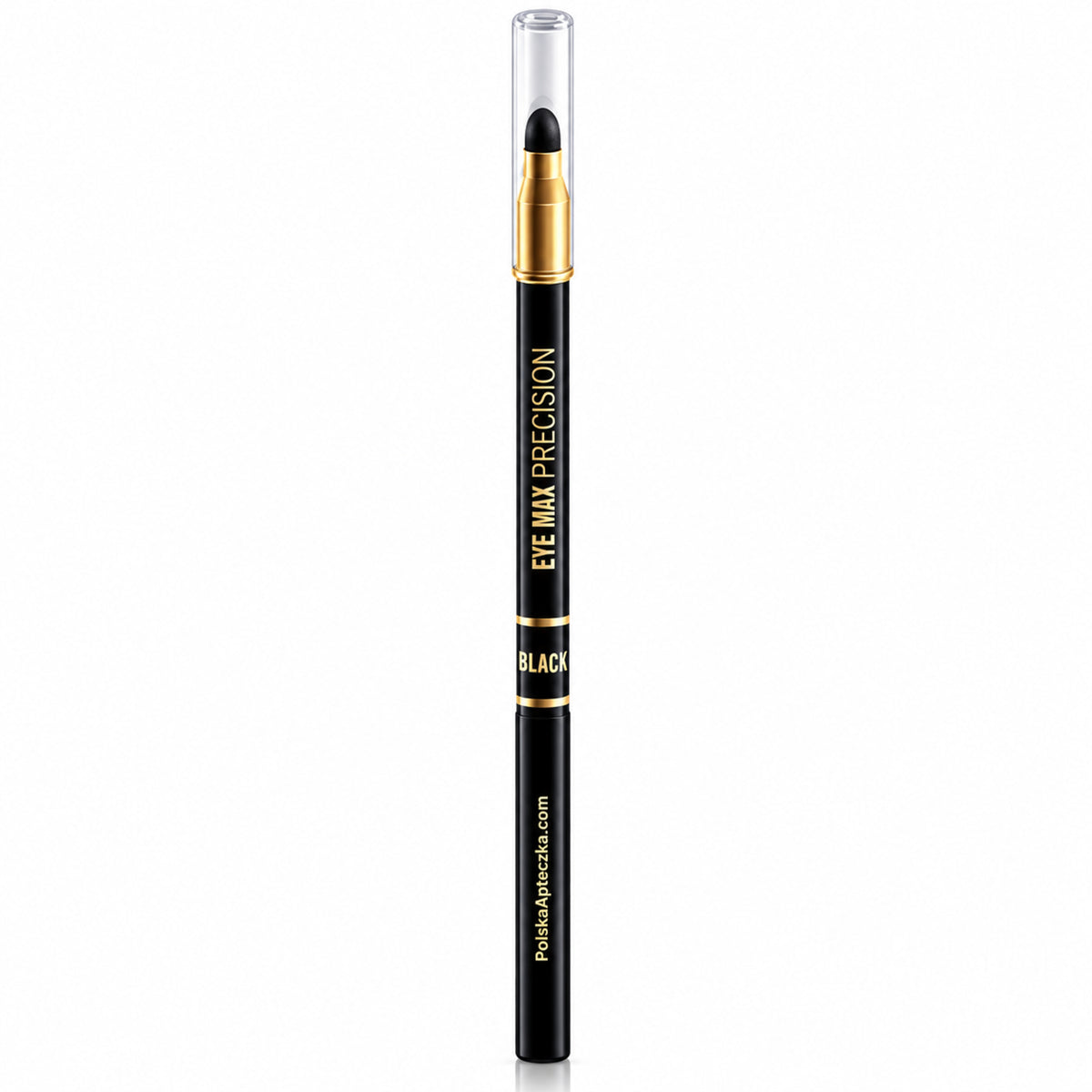 Eye Max Precision Automatic Eye Pencil with Smudger – Black by Eveline, product on white / Eye Max Precision – czarna automatyczna kredka do oczu z gąbką Eveline, produkt na białym tle