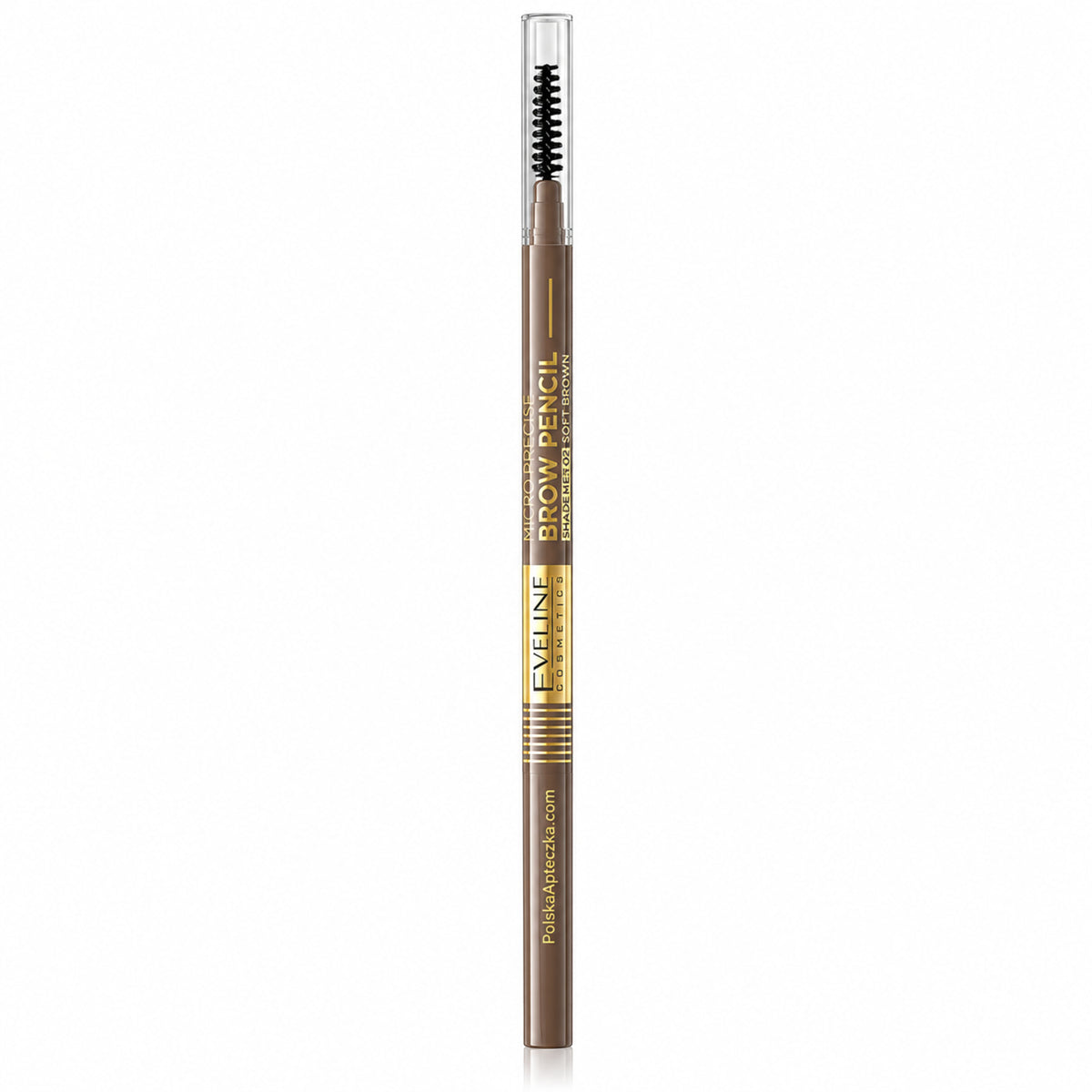 Micro Precise eyebrow pencil 02 Soft Brown by Eveline on white / kredka do brwi 02 Soft Brown – delikatny brąz na białym tle
