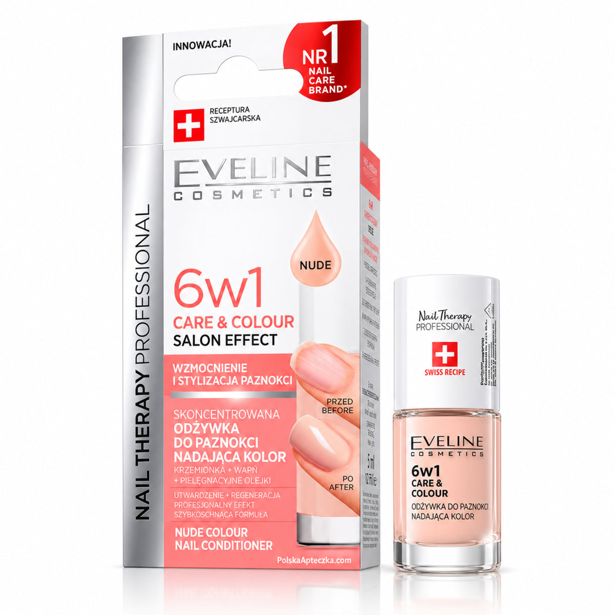 Nail Therapy Professional 6-in-1 Nude Nail Conditioner, 12 ml – Eveline on white / Skoncentrowana odżywka do paznokci nadająca kolor na białym tle
