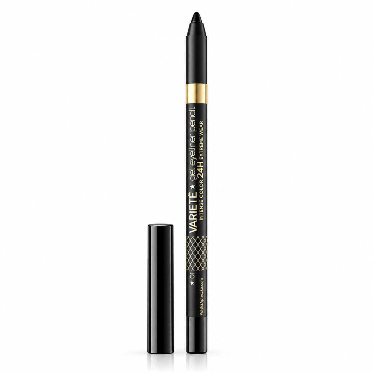 Variété Waterproof Gel Eyeliner Pencil – 01 Pure Black by Eveline, product on white / Variété – wodoodporna żelowa kredka do oczu 01 Pure Black Eveline, produkt na białym tle