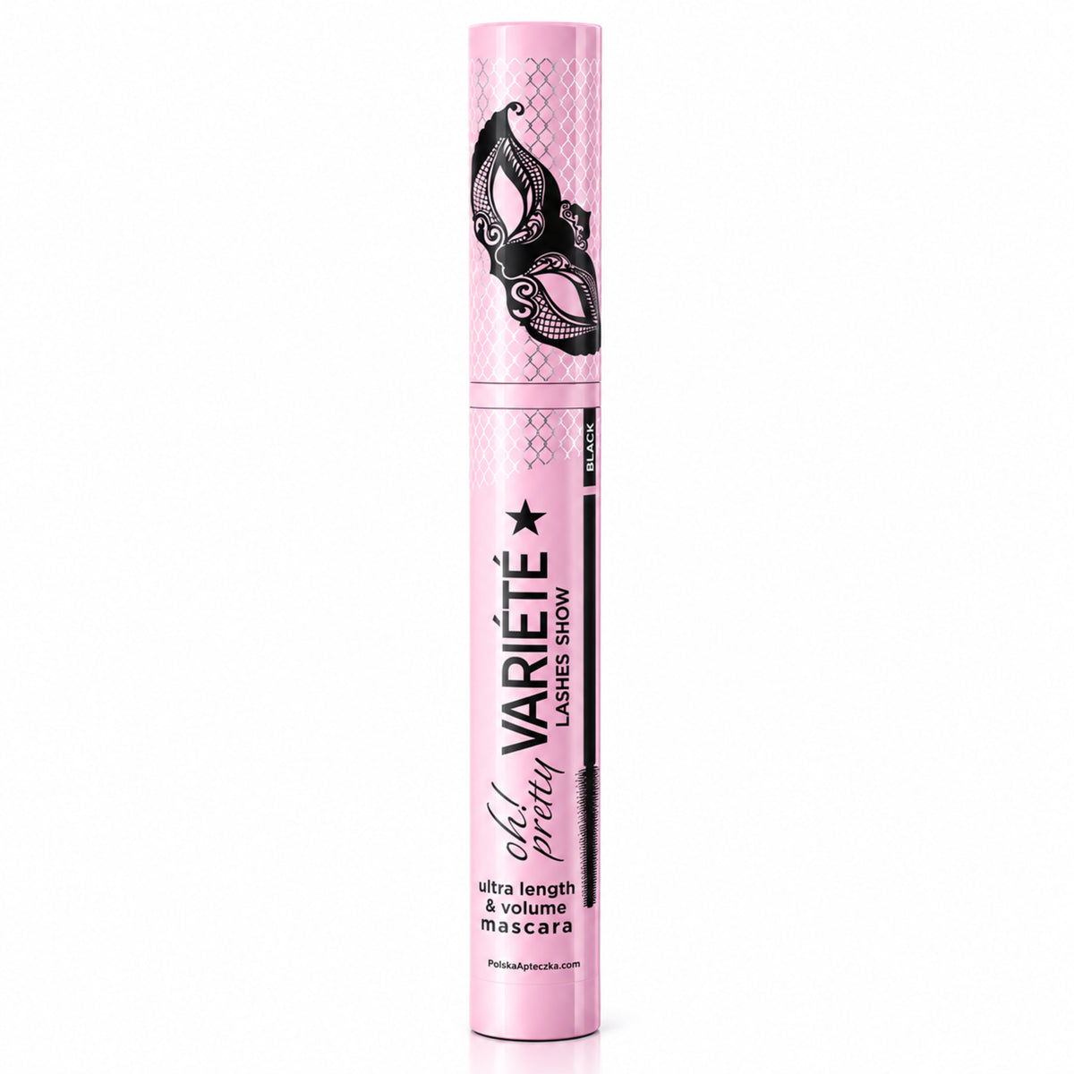 Variété Lashes Show Oh! Pretty Mascara – Black 10 ml by Eveline on white / Variété Lashes Show Oh! Pretty – tusz wydłużająco-pogrubiający, czarny 10 ml na białym tle