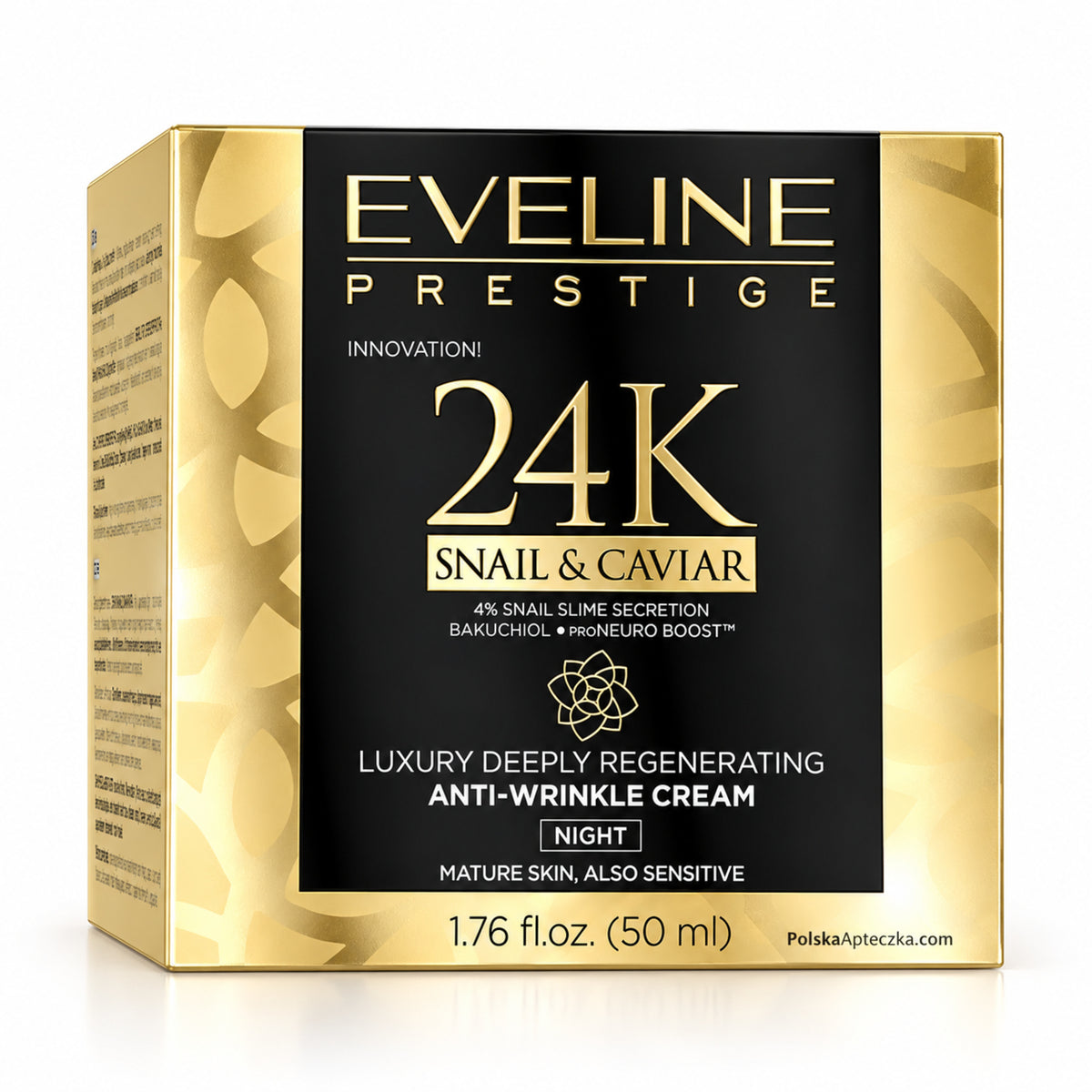 Prestige 24K Snail & Caviar Anti-Wrinkle Night Cream, 50 ml – Eveline on white / Prestige 24K Snail & Caviar przeciwzmarszczkowy krem na noc na białym tle