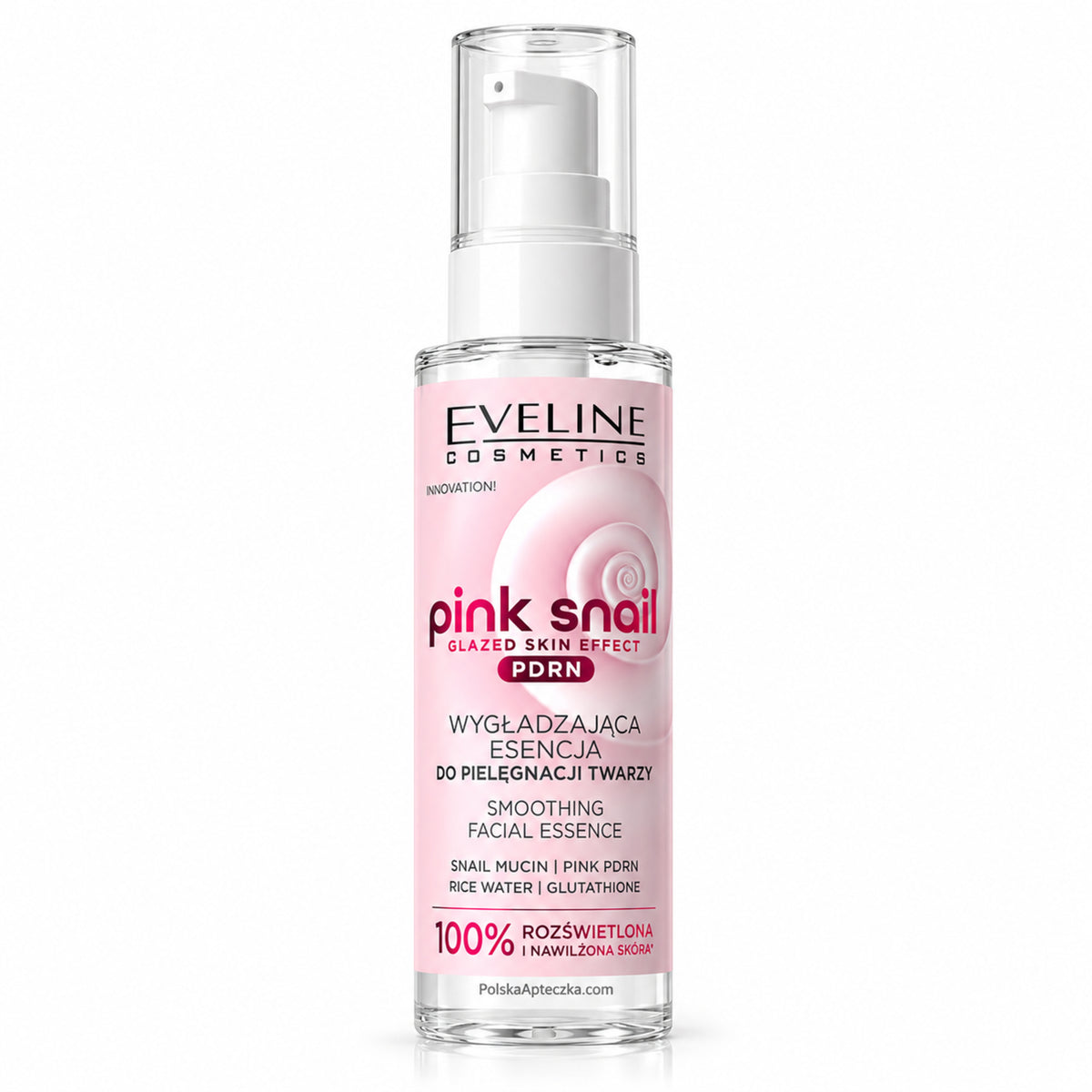 Pink Snail Smoothing Facial Essence, 100 ml – Eveline on white / Wygładzająca esencja do pielęgnacji twarzy na białym tle