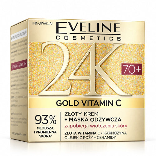 24K Gold Vitamin C 70+ Nourishing Cream-Mask, 50 ml – Eveline on white / Złoty krem–maska odżywcza 70+ na białym tle
