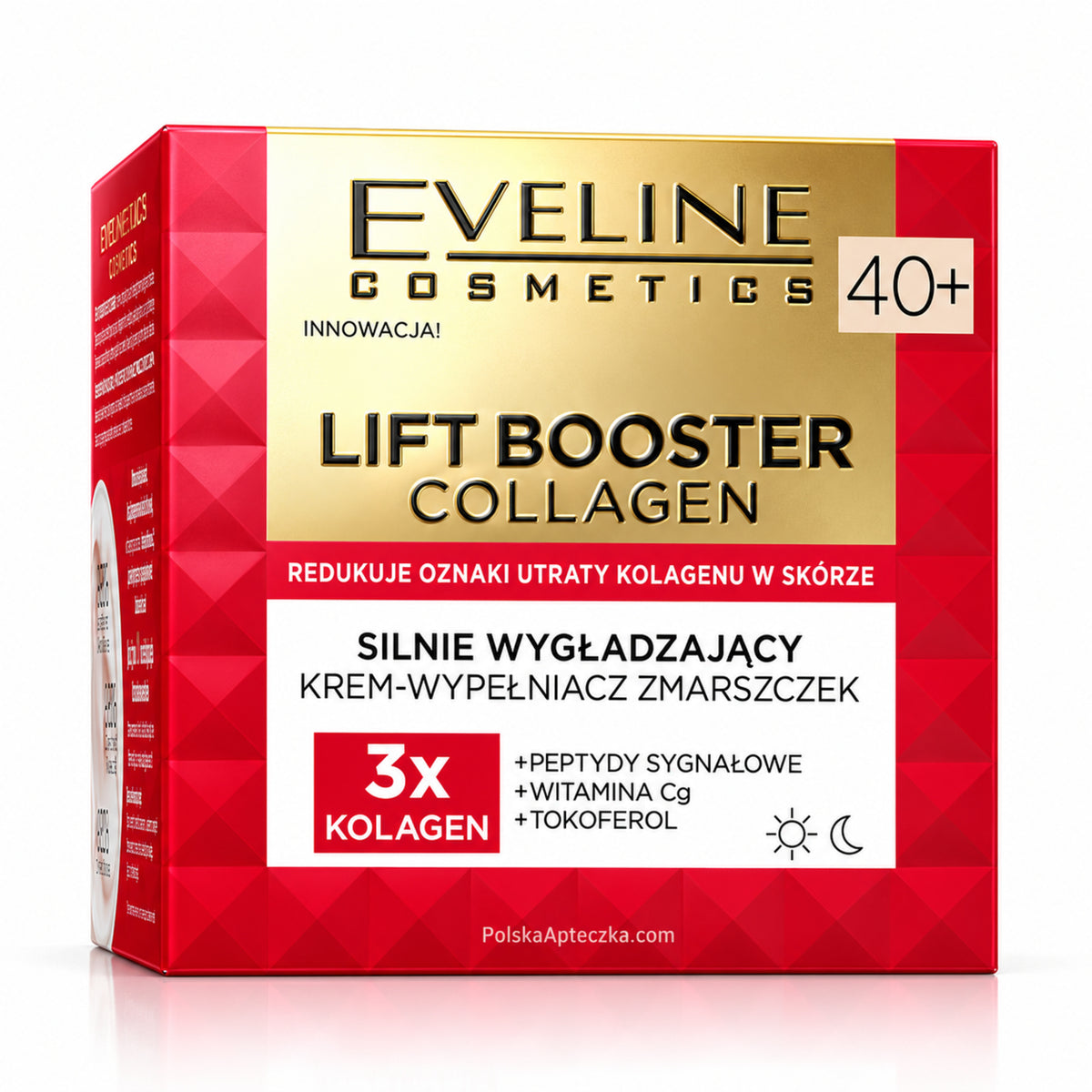 Lift Booster Collagen 40+ Smoothing Wrinkle-Filler Cream, 50 ml – Eveline on white / Silnie wygładzający krem-wypełniacz zmarszczek 40+ na białym tle