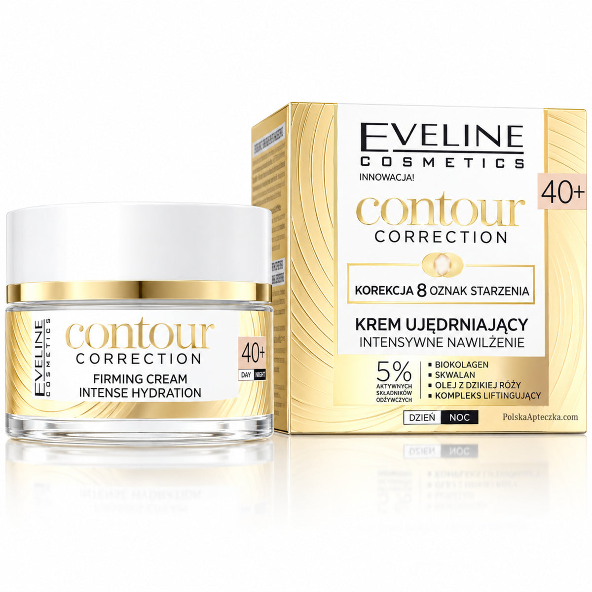 Contour Correction 40+ Moisturizing Firming Cream, 50 ml – Eveline on white / Contour Correction 40+ nawilżający krem ujędrniający na białym tle