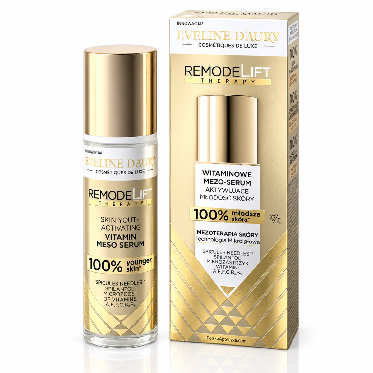 D'Aury RemodeLift Therapy Vitamin Meso-Serum, 30 ml – Eveline on white / Witaminowe mezo-serum na białym tle