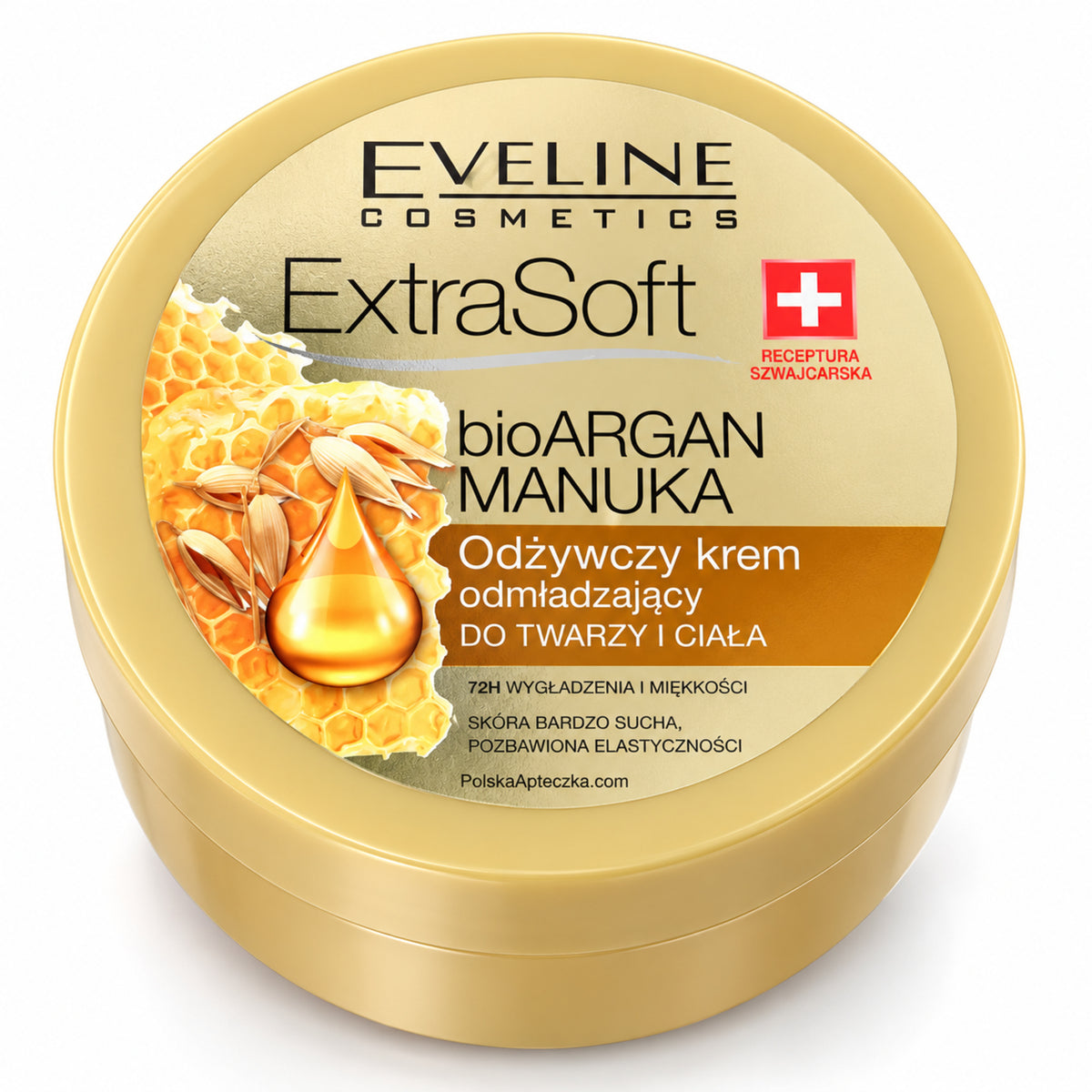 Extra Soft Bio Argan & Manuka Oil Face and Body Cream, 175 ml – Eveline on white / Extra Soft Bio Argan odżywczy krem do twarzy i ciała z olejkiem manuka na białym tle