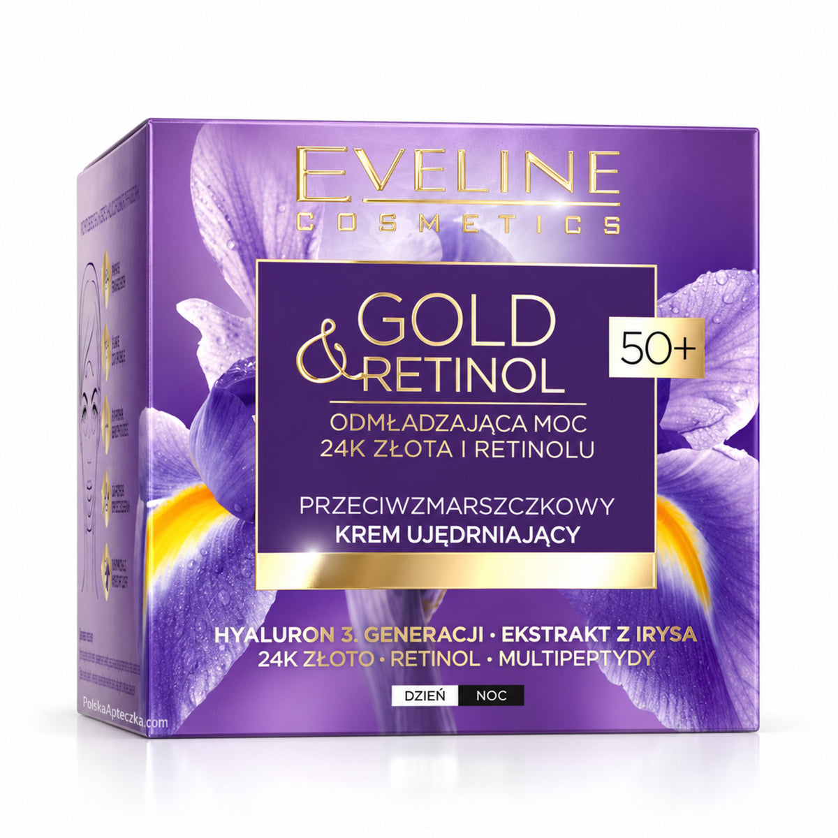 Gold & Retinol 50+ Firming Day and Night Cream, 50 ml – Eveline on white / Przeciwzmarszczkowy krem ujędrniający 50+ na białym tle