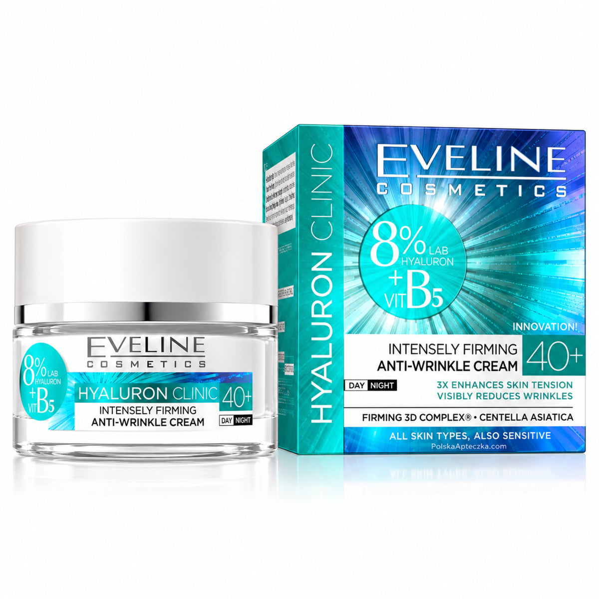 Hyaluron Clinic B5 40+ Anti-Wrinkle Day and Night Cream, 50 ml – Eveline on white / Hyaluron Clinic B5 40+ przeciwzmarszczkowy krem na dzień i noc na białym tle