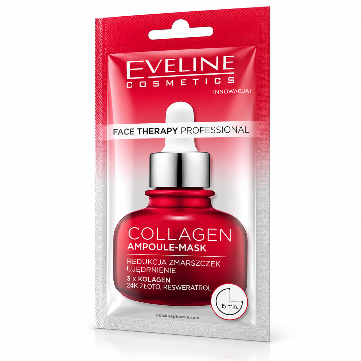 Face Therapy Professional Collagen Ampoule-Mask, 8 ml – Eveline on white / Maseczka ujędrniająca i redukująca zmarszczki na białym tle