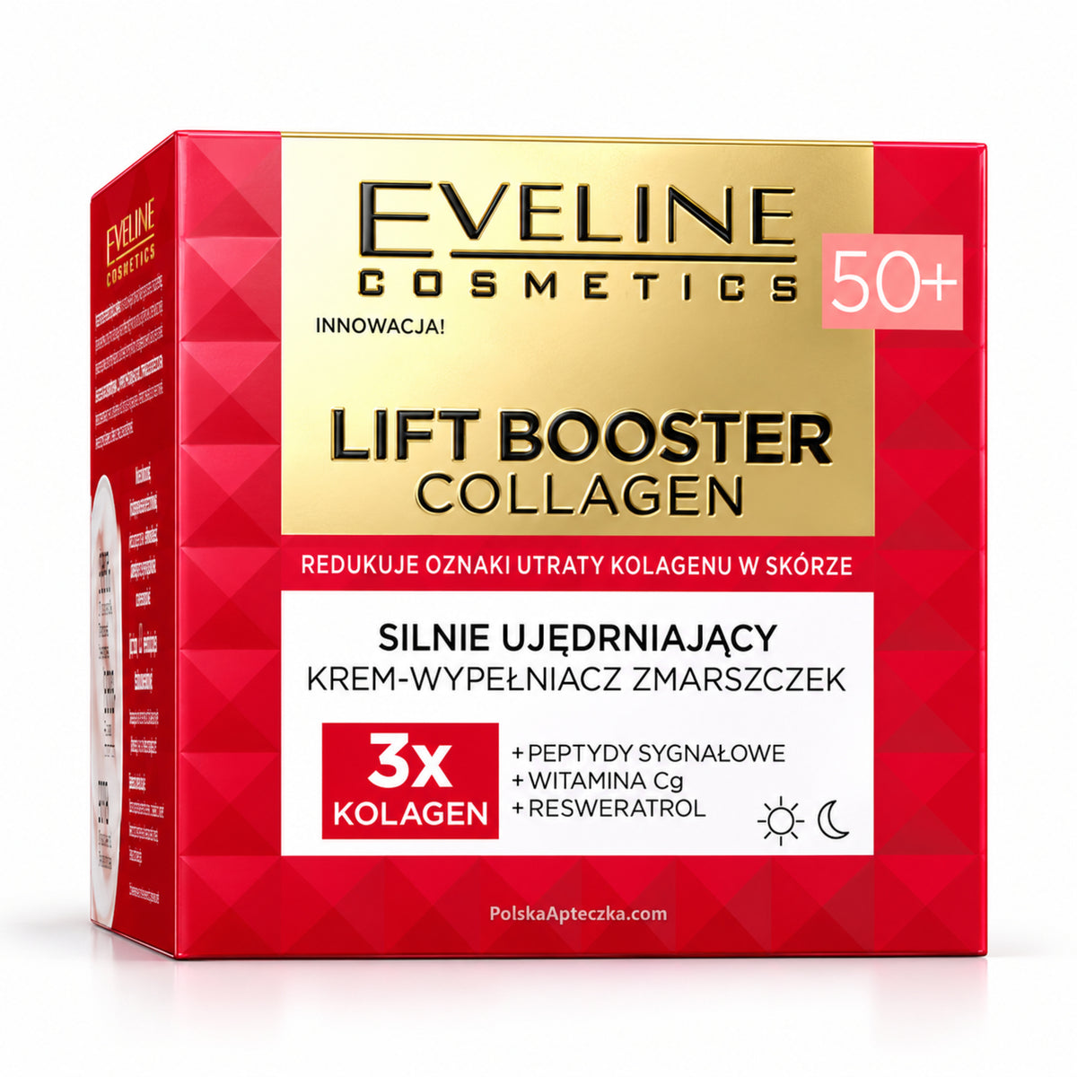 Lift Booster Collagen 50+ Firming Wrinkle-Filler Cream, 50 ml – Eveline on white / Silnie ujędrniający krem-wypełniacz zmarszczek 50+ na białym tle
