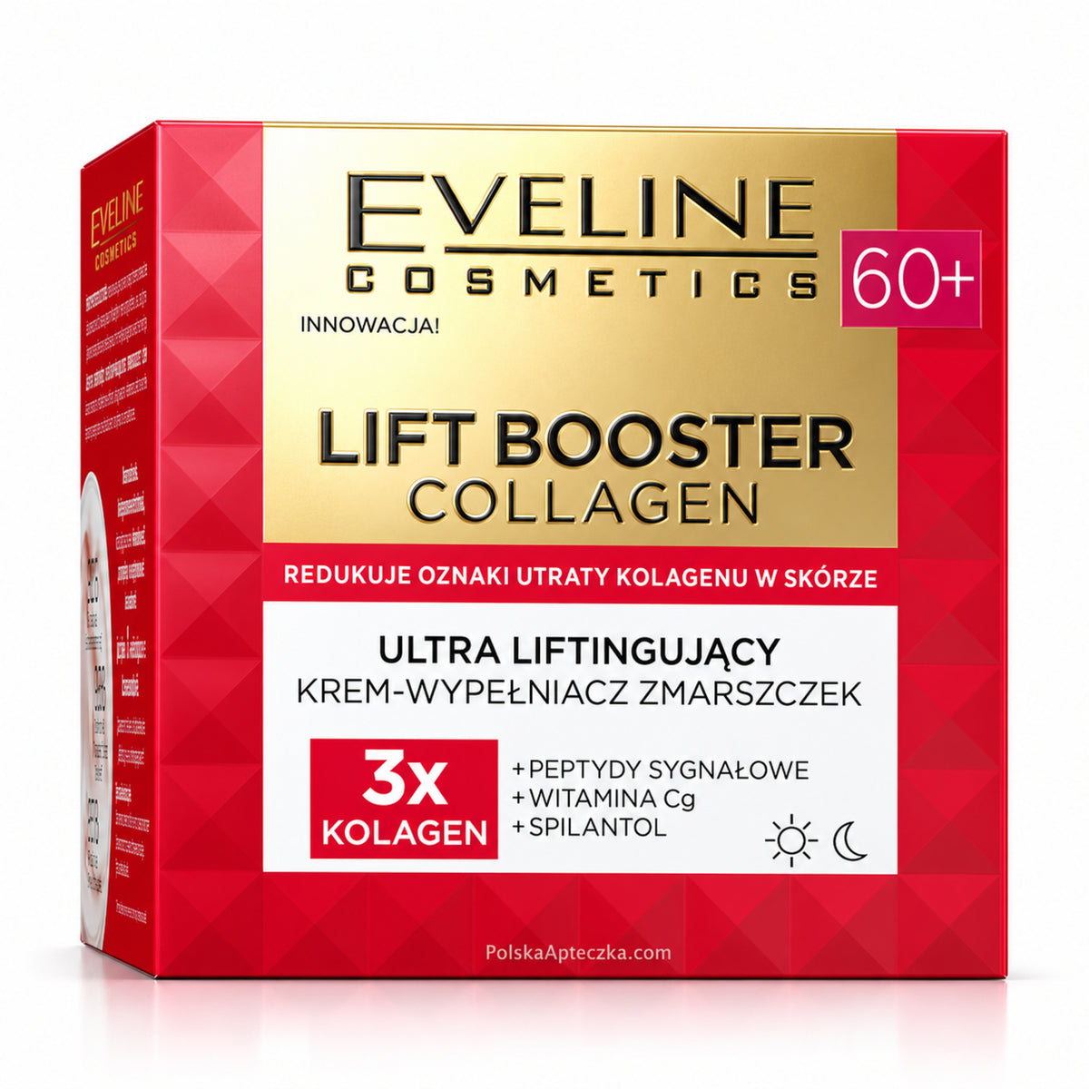 Lift Booster Collagen 60+ Lifting Wrinkle-Filler Cream, 50 ml – Eveline on white / Ultra liftingujący krem-wypełniacz zmarszczek 60+ na białym tle