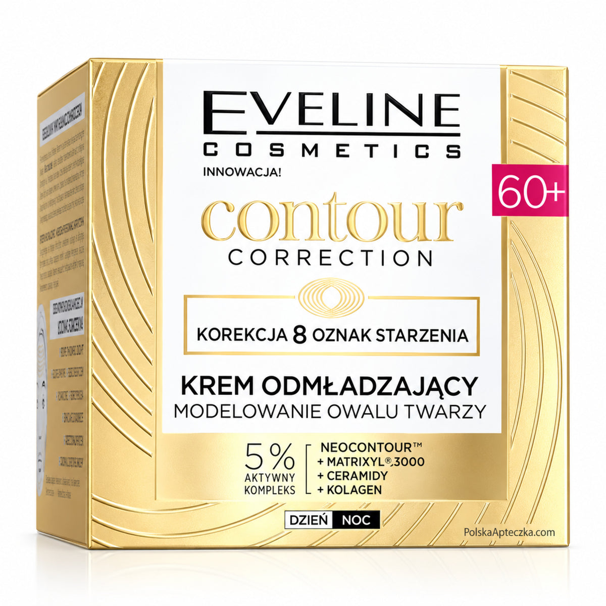 Contour Correction 60+ Rejuvenating Face Cream, 50 ml – Eveline on white / Krem odmładzający, modelujący owal twarzy 60+ na białym tle