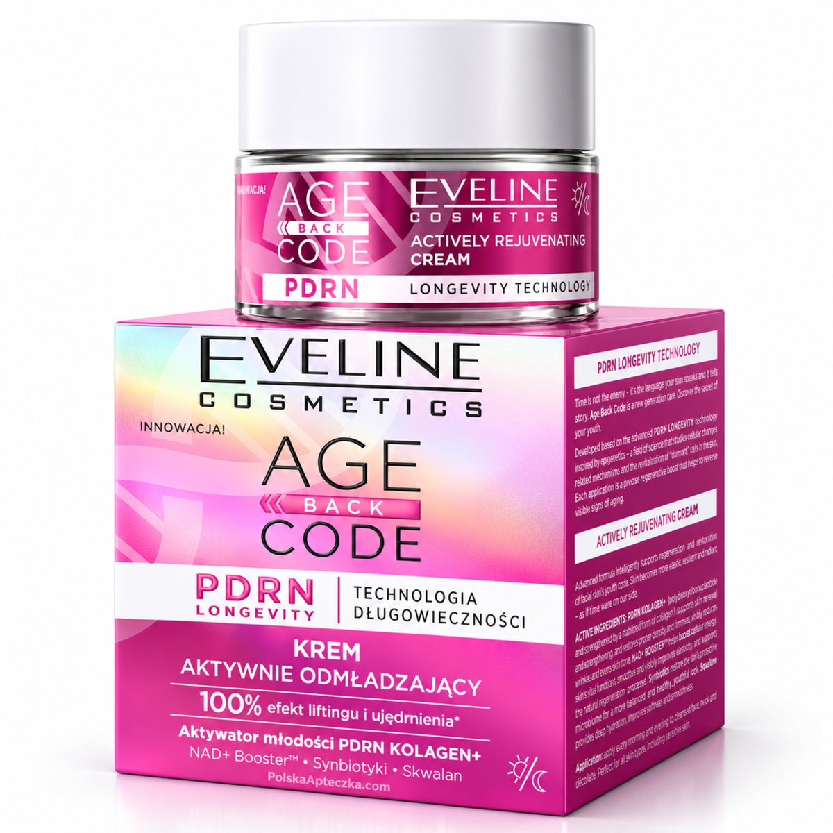 Age Back Code Rejuvenating Day and Night Cream, 50 ml – Eveline on white / Krem aktywnie odmładzający na białym tle