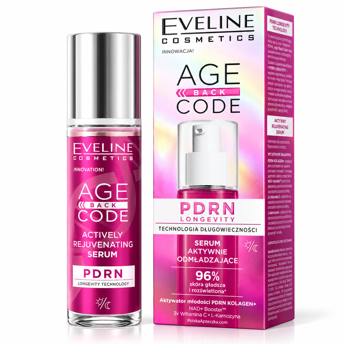 Age Back Code Actively Rejuvenating Serum, 30 ml – Eveline on white / Serum aktywnie odmładzające na białym tle