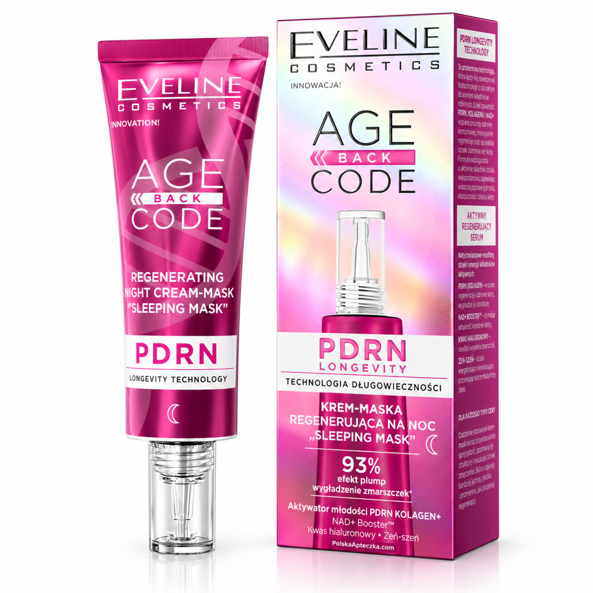 Age Back Code Regenerating Night Cream-Mask, 40 ml – Eveline on white / Krem–maska regenerująca na noc „Sleeping Mask” na białym tle