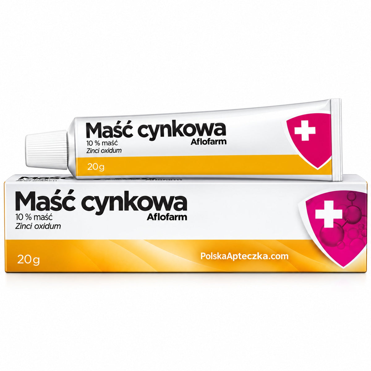Aflofarm zinc oxide ointment 10% 20g – actual manufacturer packaging, premium white-background photo | Maść cynkowa Aflofarm 20g