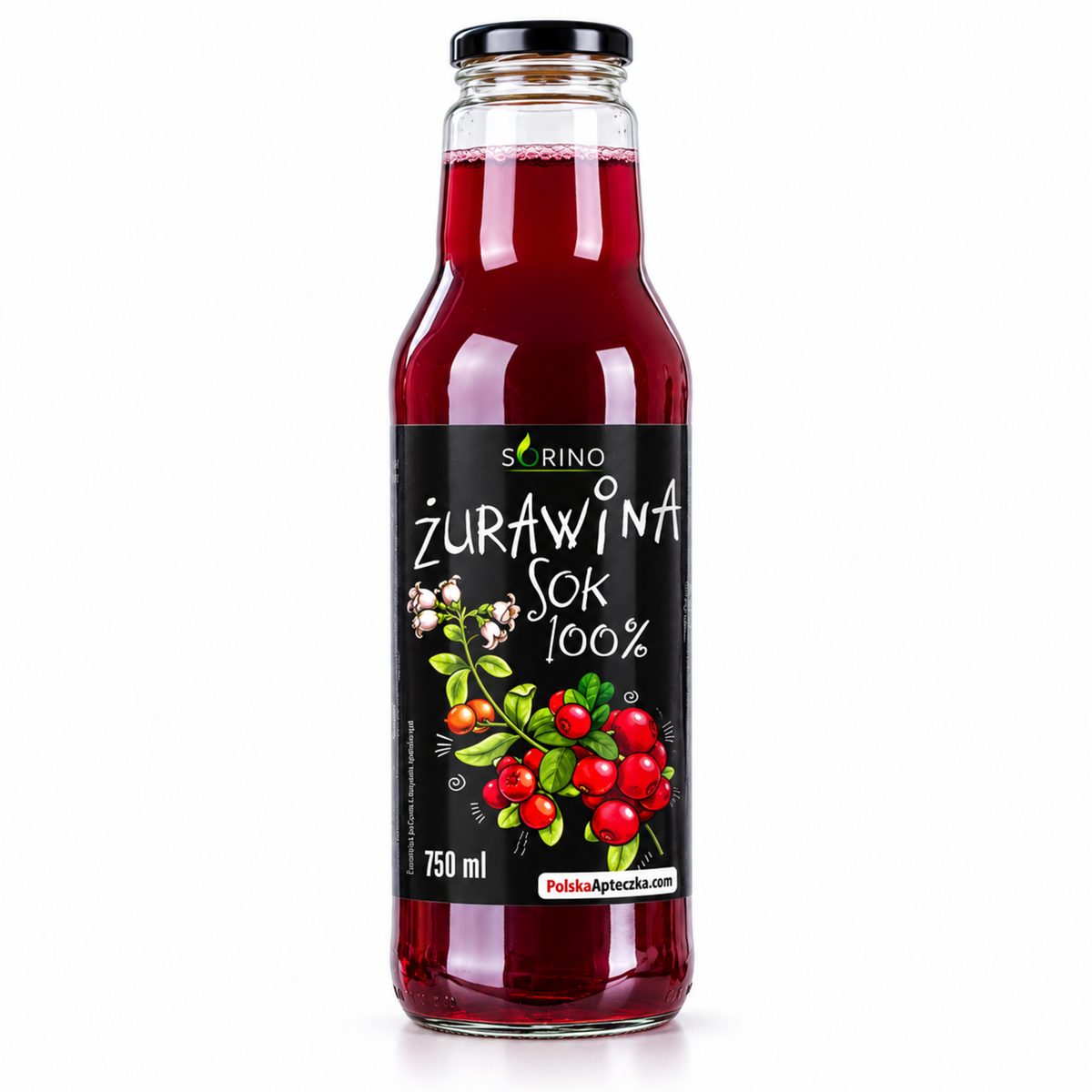 100% Cranberry Juice 750 ml – Sorino / Sok z Żurawiny 100% 750 ml – Sorino