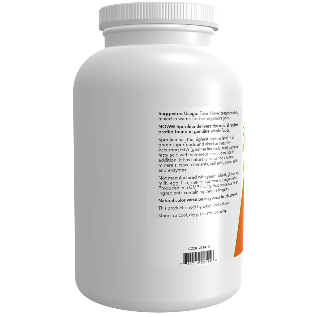 NOW Foods Spirulina, Organic Powder - 1 lb. – Label details / Etykieta producenta