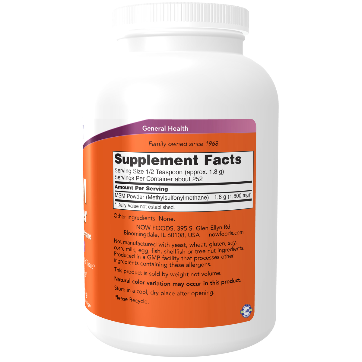 NOW Foods MSM Powder - 1 lb. – Label details / Etykieta producenta