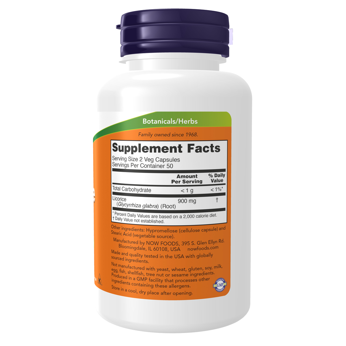 NOW Foods Licorice Root 450 mg - 100 Veg Capsules – Right label / Etykieta producenta