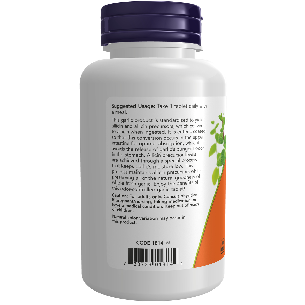NOW Foods Garlic 5000 - 90 Tablets – Label details / Etykieta producenta