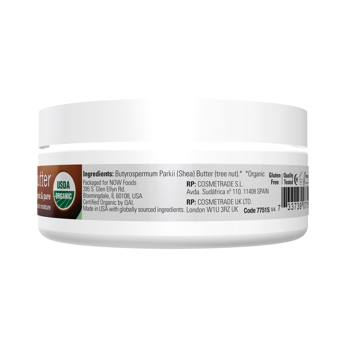 NOW Foods Shea Butter, Organic & Pure - 3 oz. – Right label / Etykieta producenta