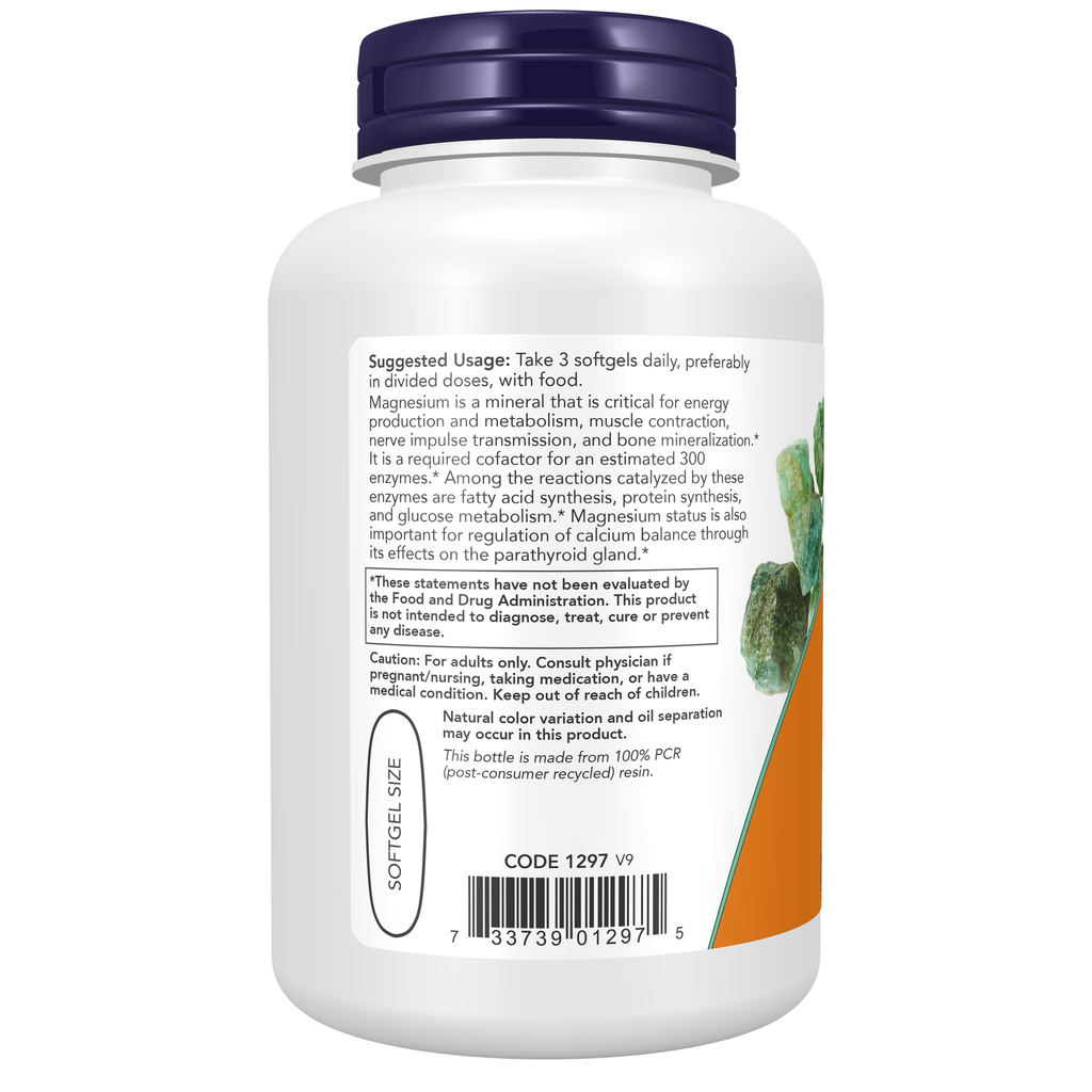 NOW Foods Magnesium Citrate - 90 Softgels – Left label / Etykieta producenta