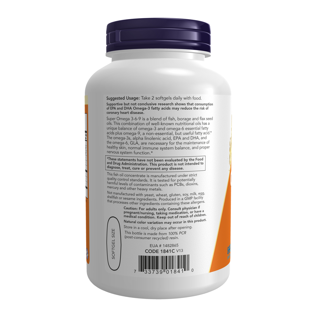 NOW Foods Super Omega 3-6-9 - 180 Softgels – Left label / Etykieta producenta