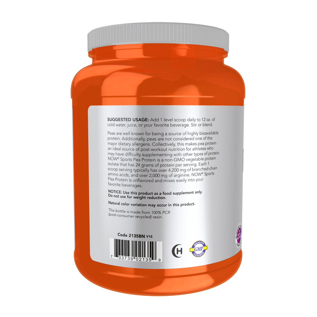 NOW Foods Pea Protein, Pure Unflavored Powder - 2 lbs. – Left label / Etykieta producenta