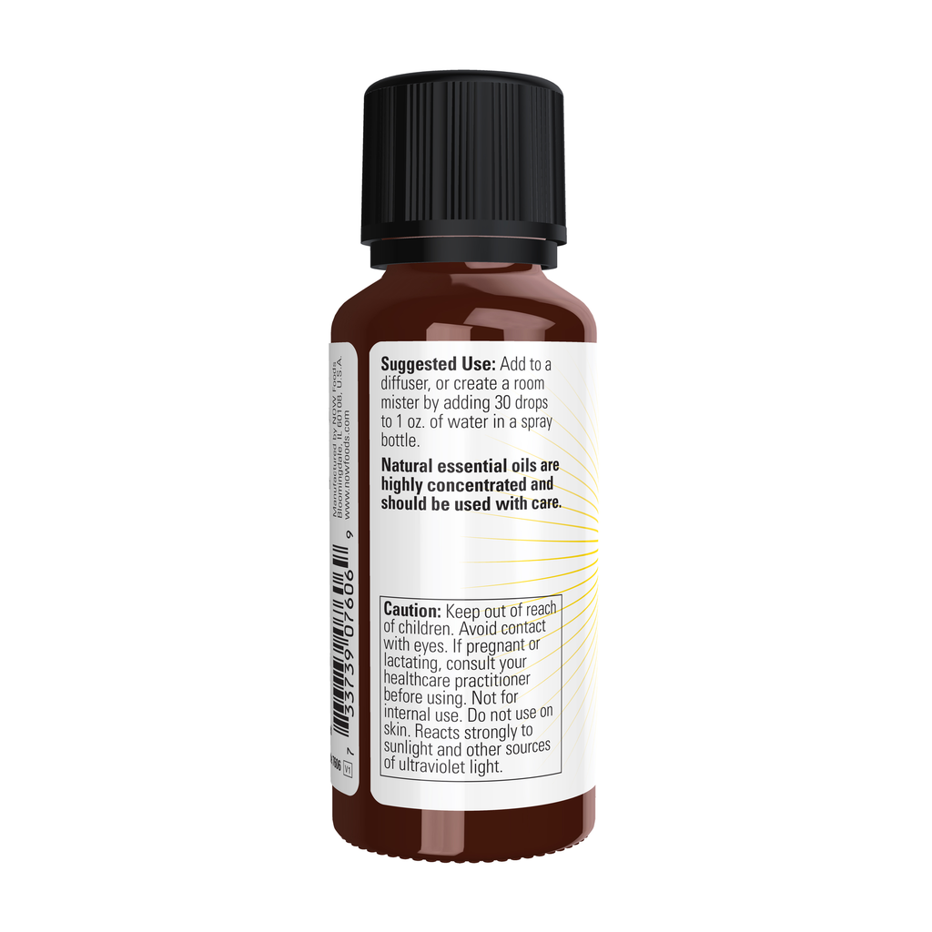 NOW Foods Mental Focus Oil Blend - 1 fl. oz. – left label / Etykieta producenta