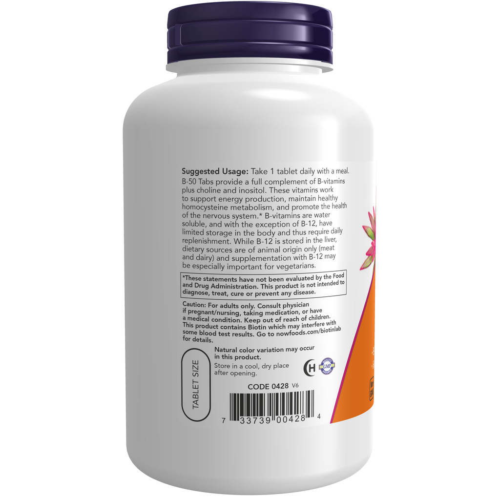 NOW Foods Vitamin B-50 - 250 Tablets – Label details / Etykieta producenta