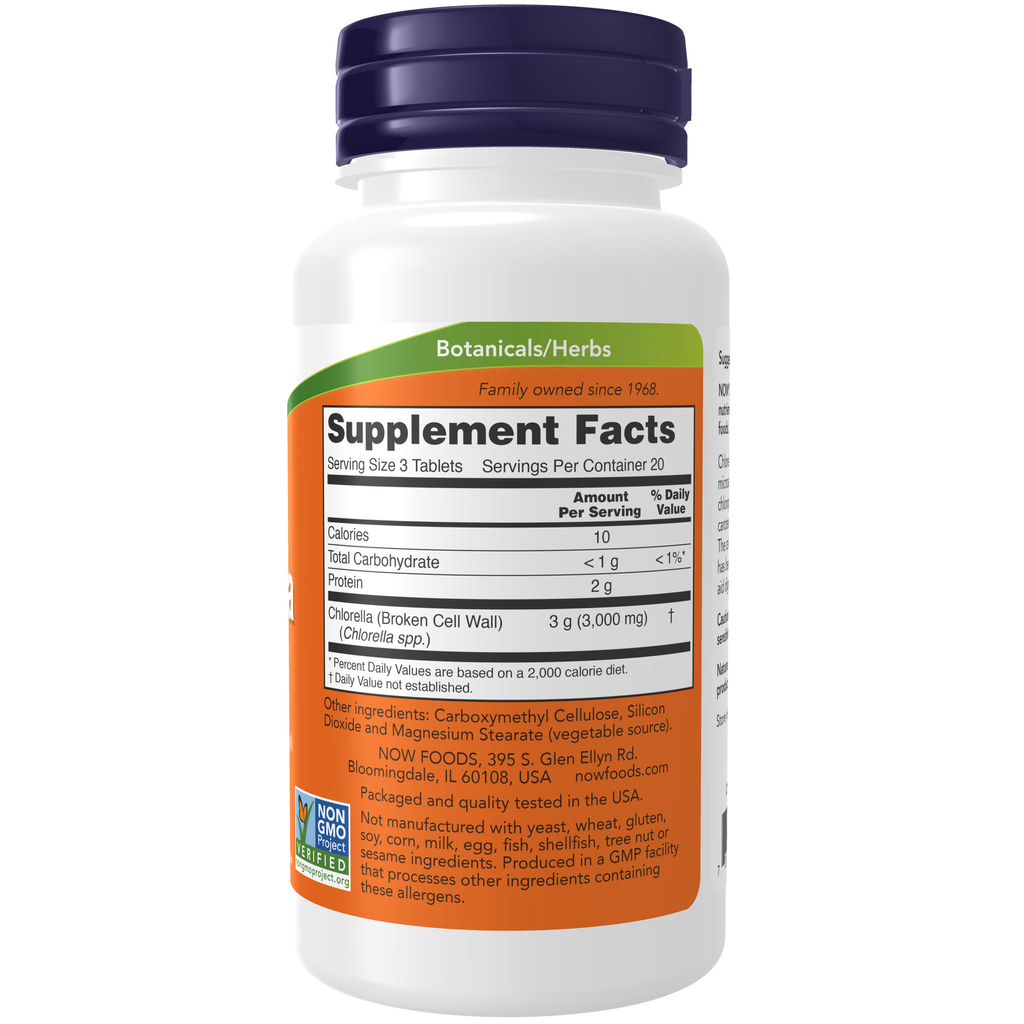 NOW Foods Chlorella 1000 mg - 60 Tablets – Label details / Etykieta producenta