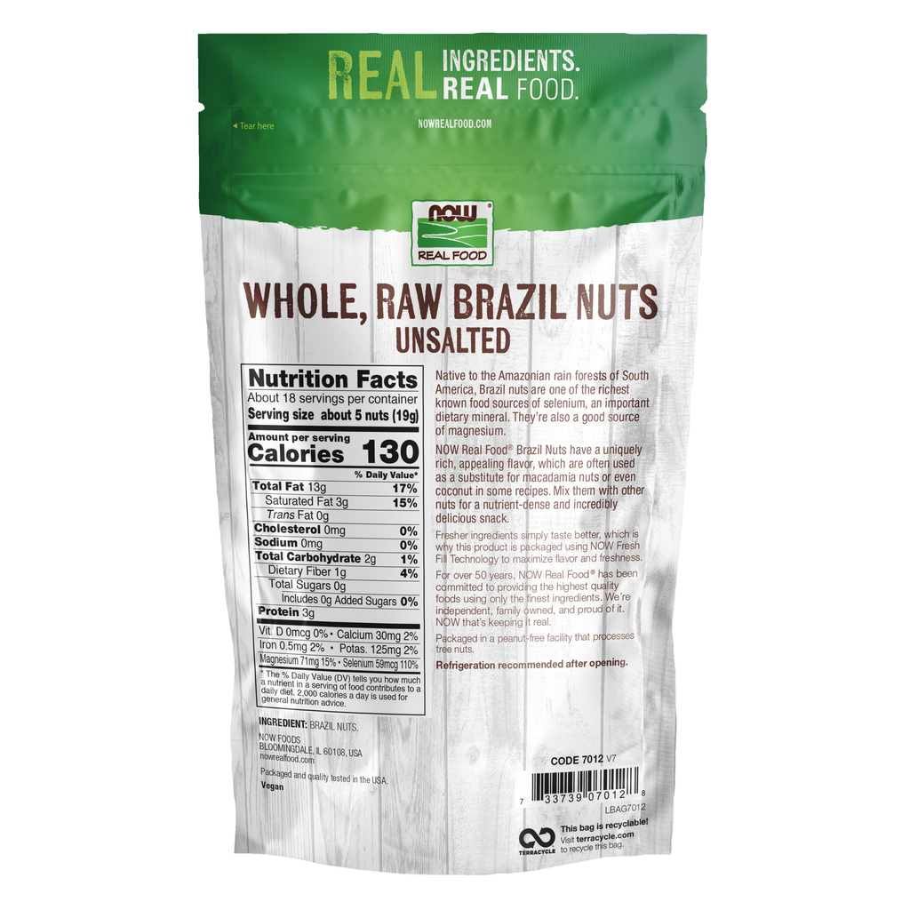 NOW Foods Brazil Nuts, Raw, Whole & Unsalted - 12 oz. – Label details / Etykieta producenta