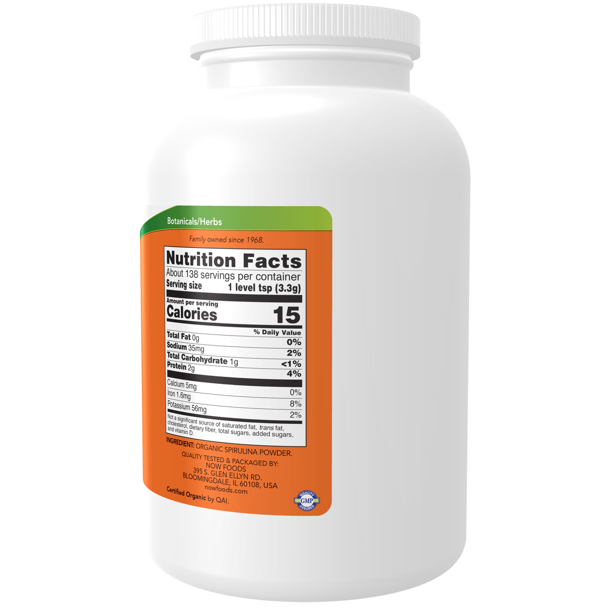 NOW Foods Spirulina, Organic Powder - 1 lb. – Label details / Etykieta producenta