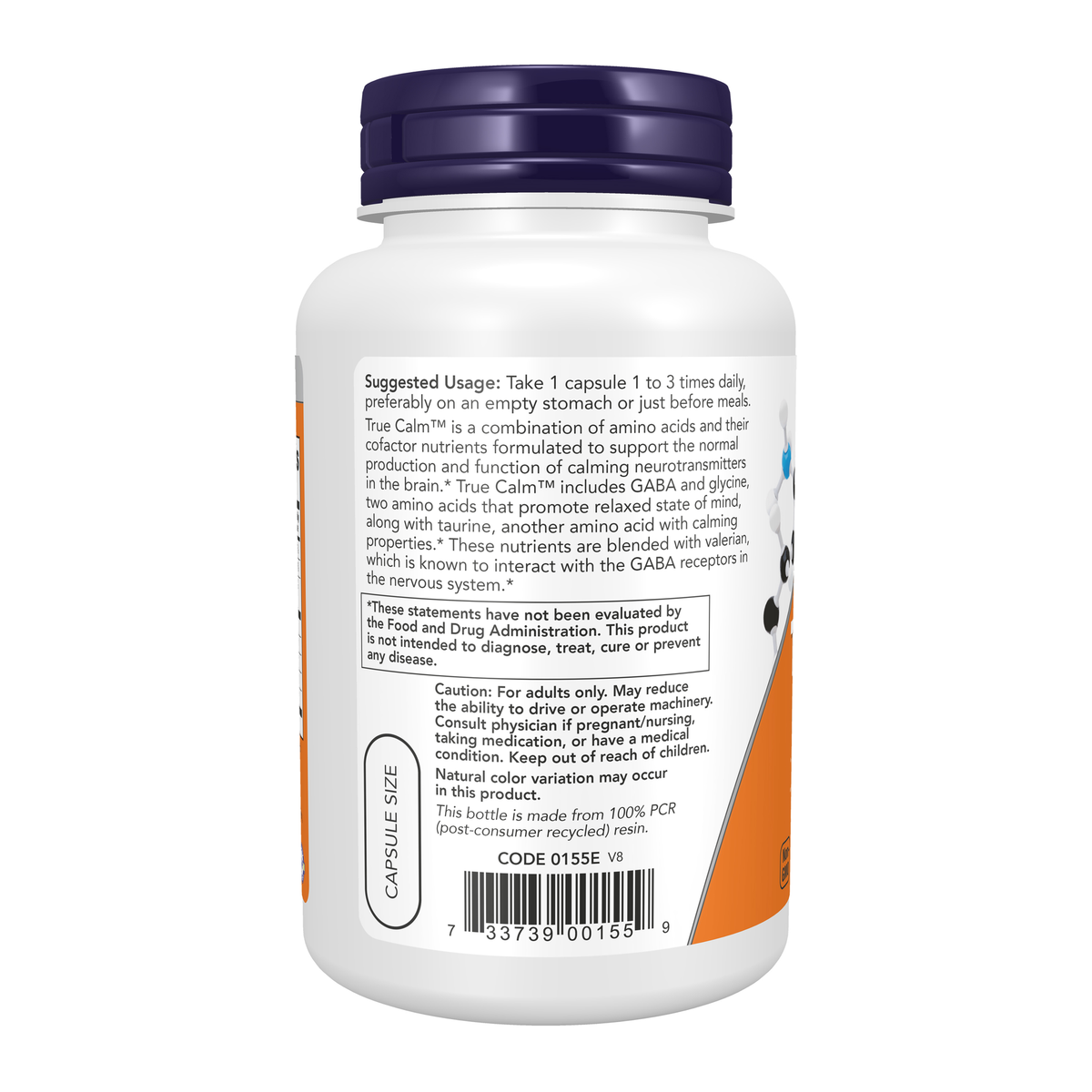 NOW Foods True Calm™ - 90 Veg Capsules – Left label / Etykieta producenta