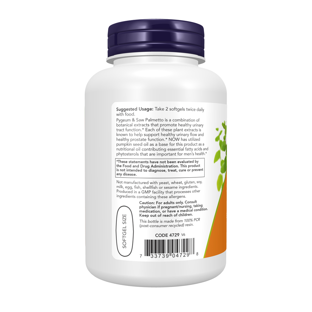 NOW Foods Pygeum & Saw Palmetto - 120 Softgels – Left label / Etykieta producenta