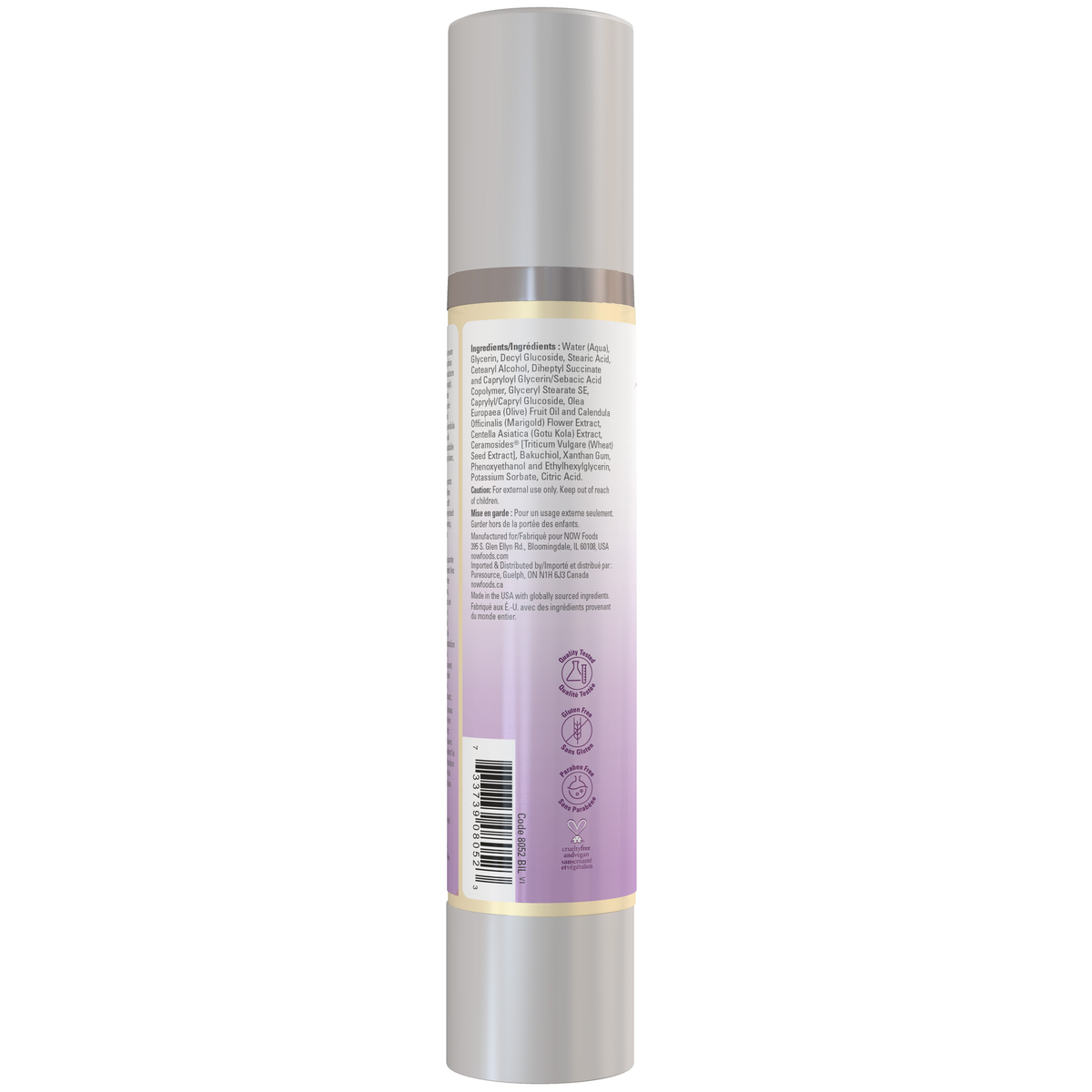 NOW Foods Gentle Balance, Cream Cleanser, 4 fl oz (118 mL) – Left label / Etykieta producenta