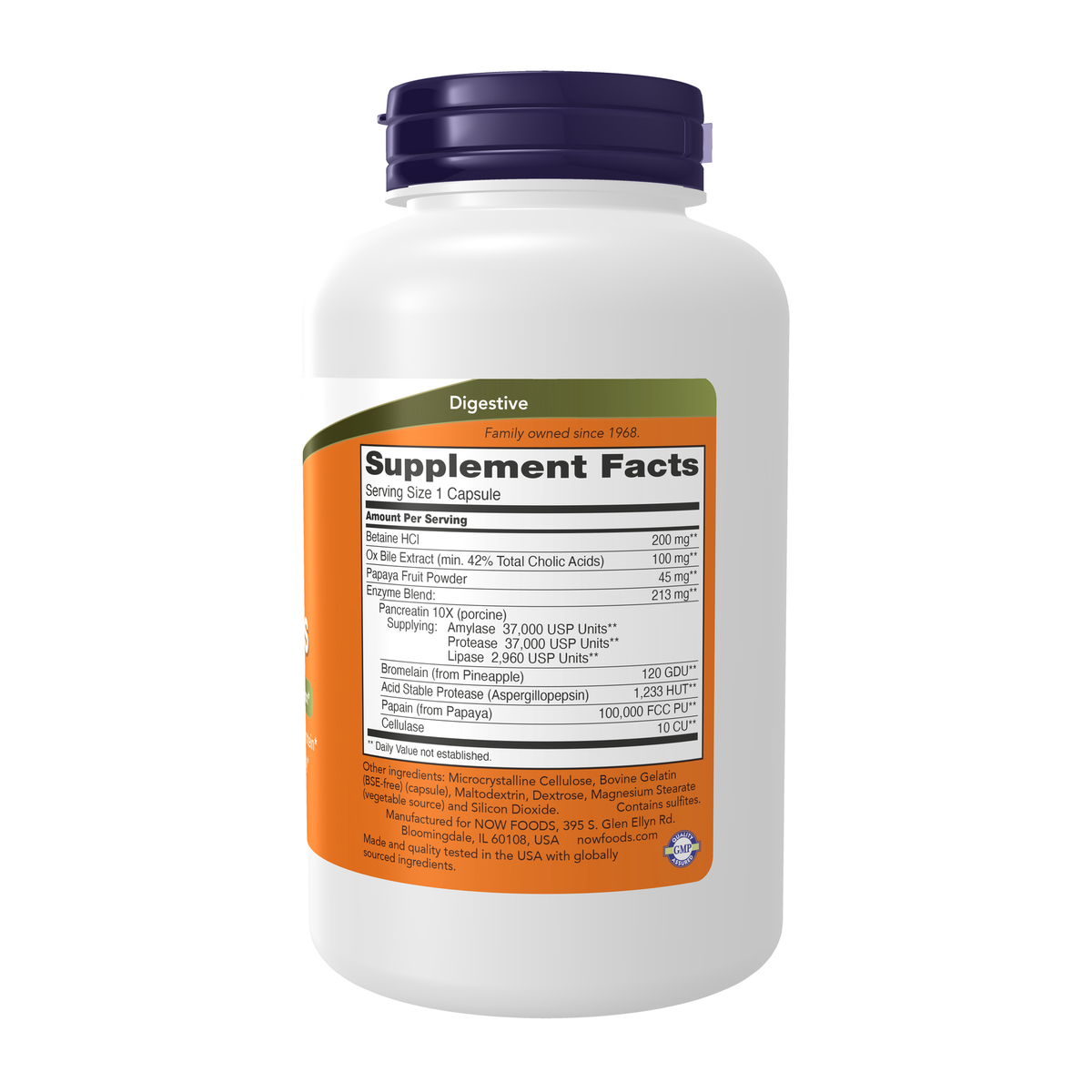 NOW Foods Super Enzymes - 180 Capsules – right label / Etykieta producenta