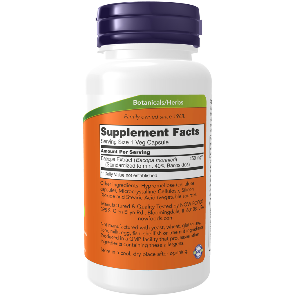 NOW Foods Bacopa Extract 450 mg - 90 Veg Capsules – Label details / Etykieta producenta