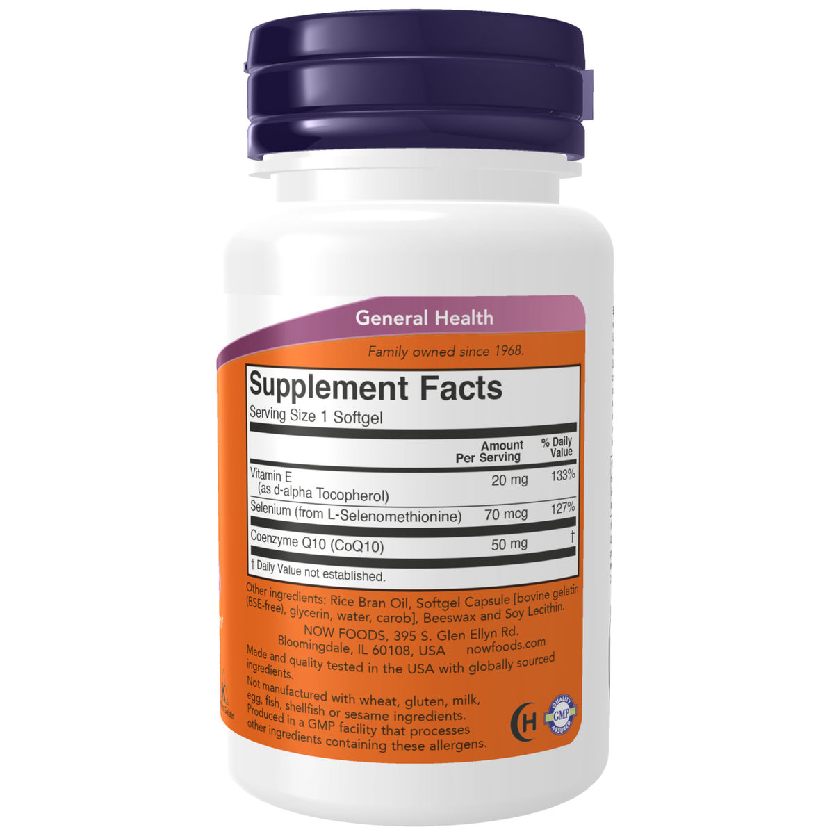 NOW Foods CoQ10 50 mg - 50 Softgels – Label details / Etykieta producenta