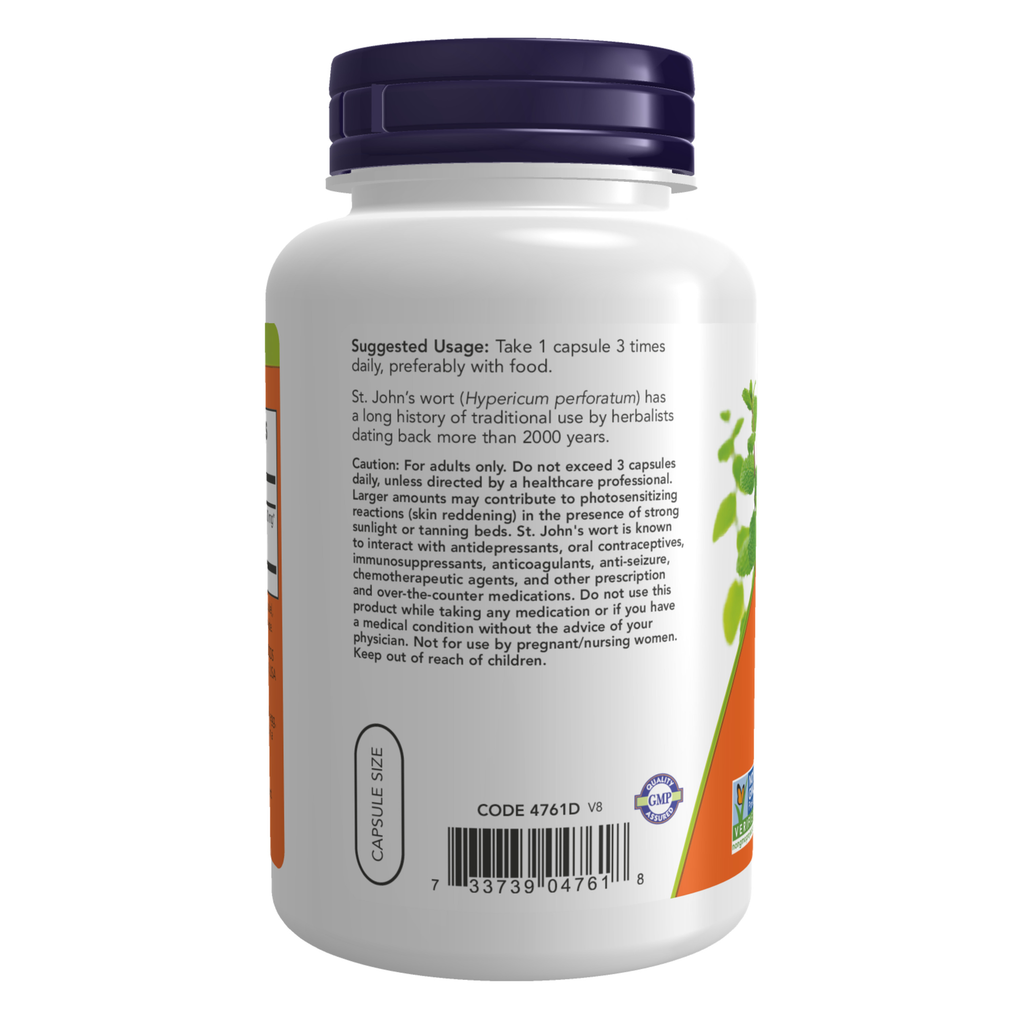 NOW Foods St. John's Wort 300 mg - 250 Veg Capsules – Label details / Etykieta producenta