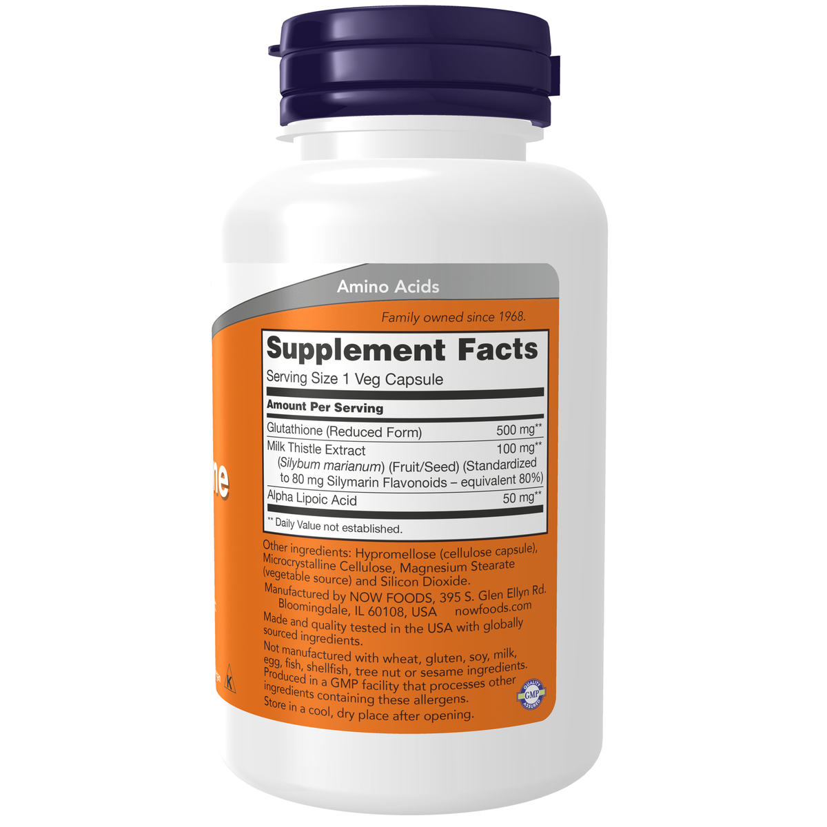 NOW Foods Glutathione 500 mg - 60 Veg Capsules – Label details / Etykieta producenta