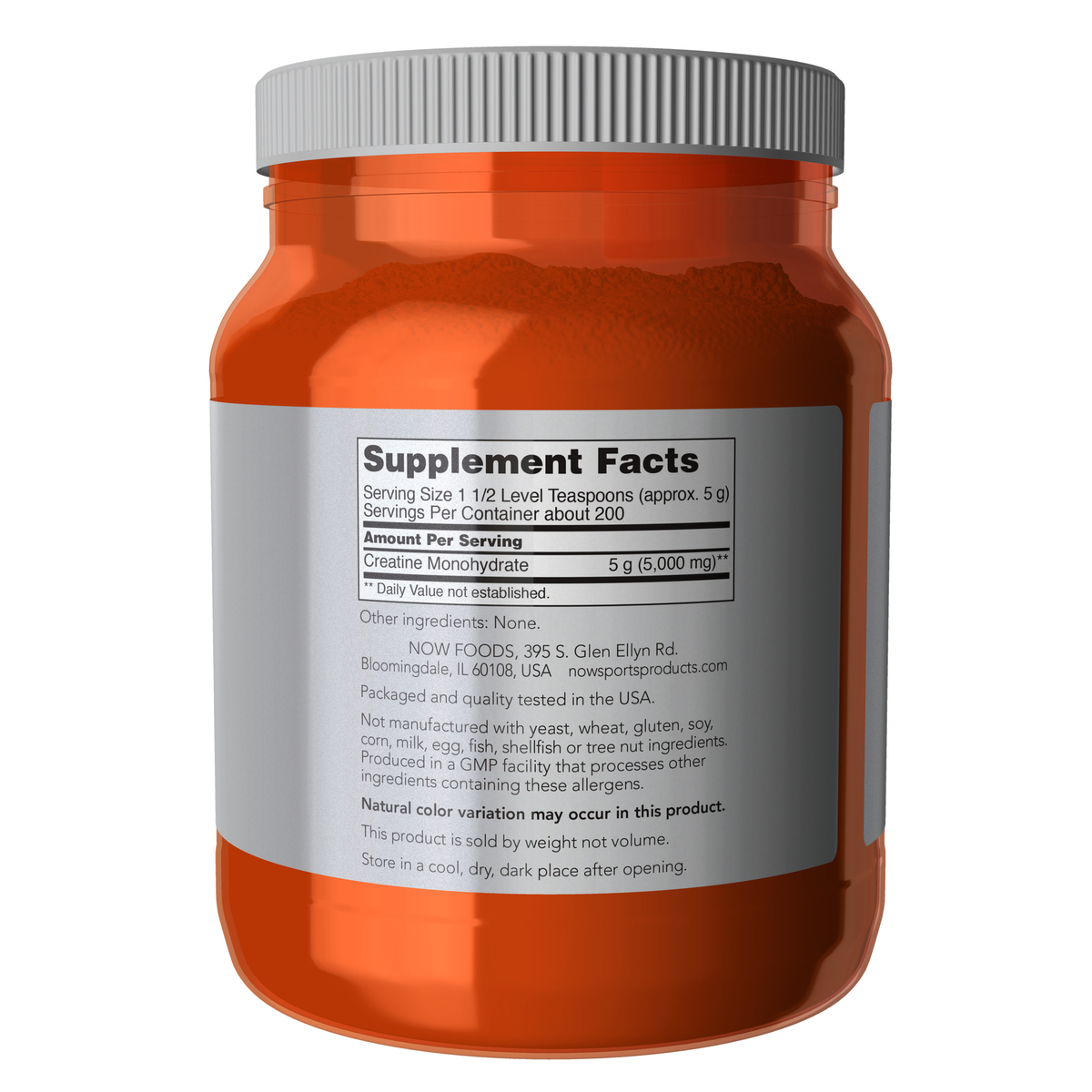 NOW Foods Creatine Monohydrate Powder - 2.2 lbs. – Label details / Etykieta producenta